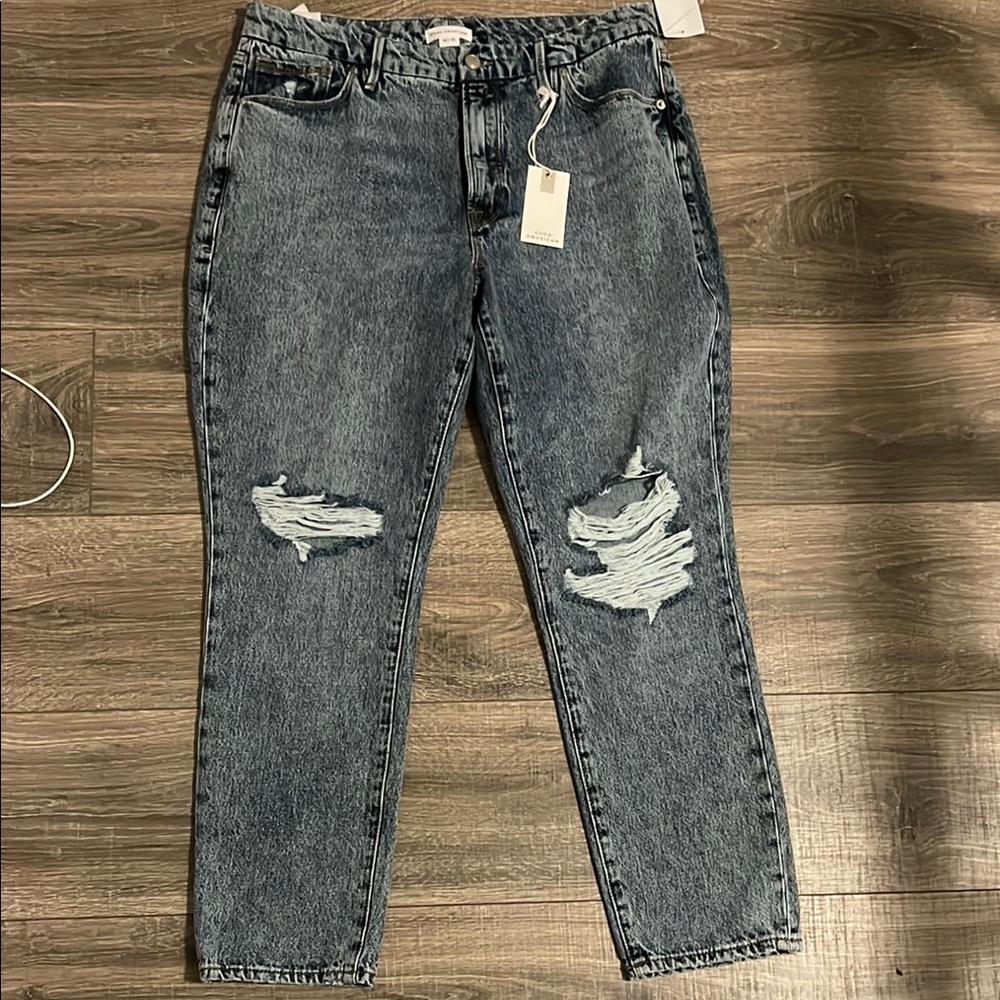 Good Américan Women's Distressed Blue Jeans